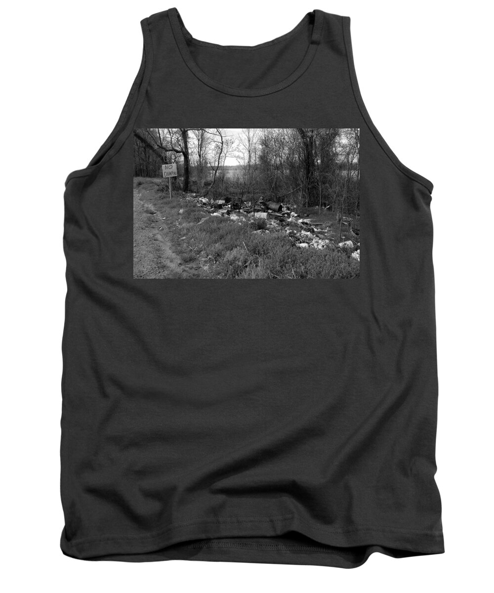 Garbage Tank Top featuring the sculpture No Dumping by DArcy Evans