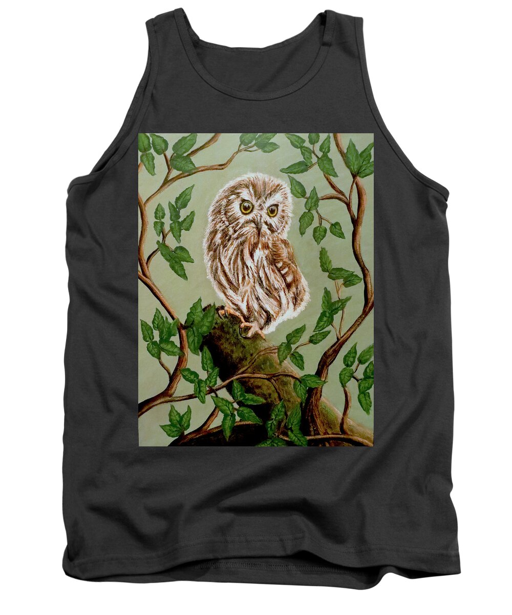 Painting Tank Top featuring the painting Northern Saw-Whet Owl by Teresa Wing