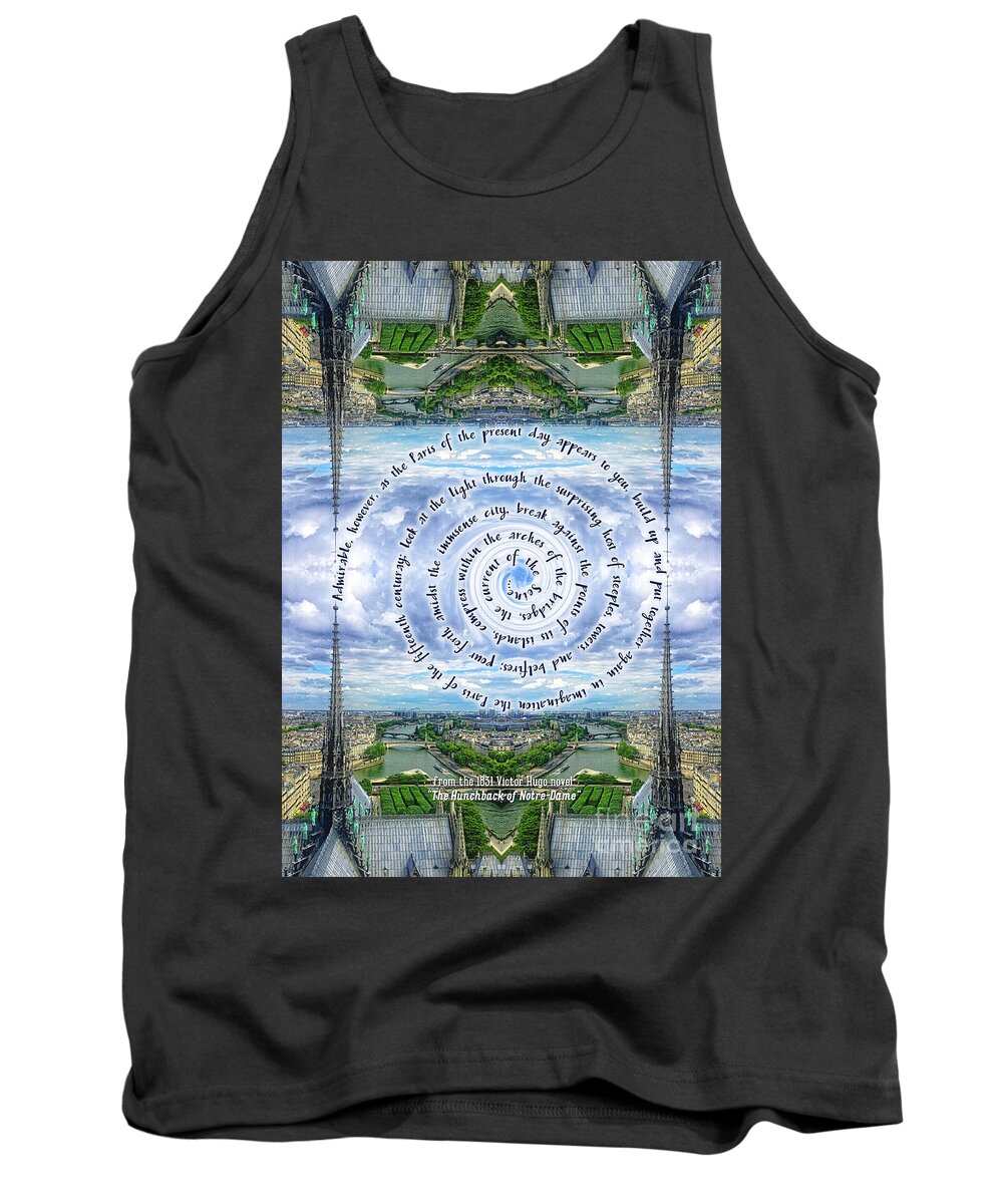 Literary Tank Top featuring the photograph Notre-Dame Cathedral Spire Paris Victor Hugo Novel by Beverly Claire Kaiya