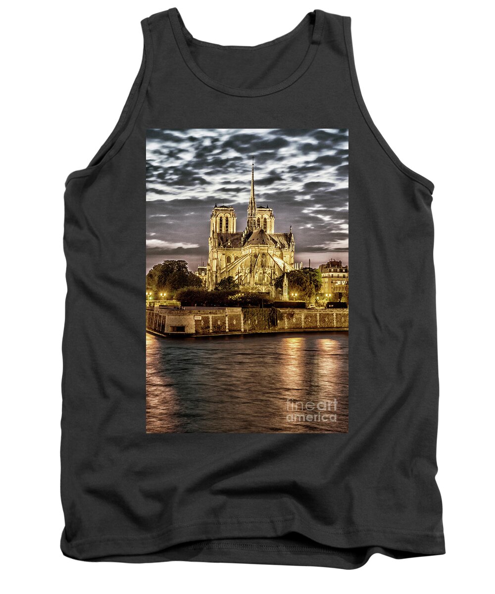 Paris Tank Top featuring the photograph Notre Dame de Paris in Gold by Tim Mulina