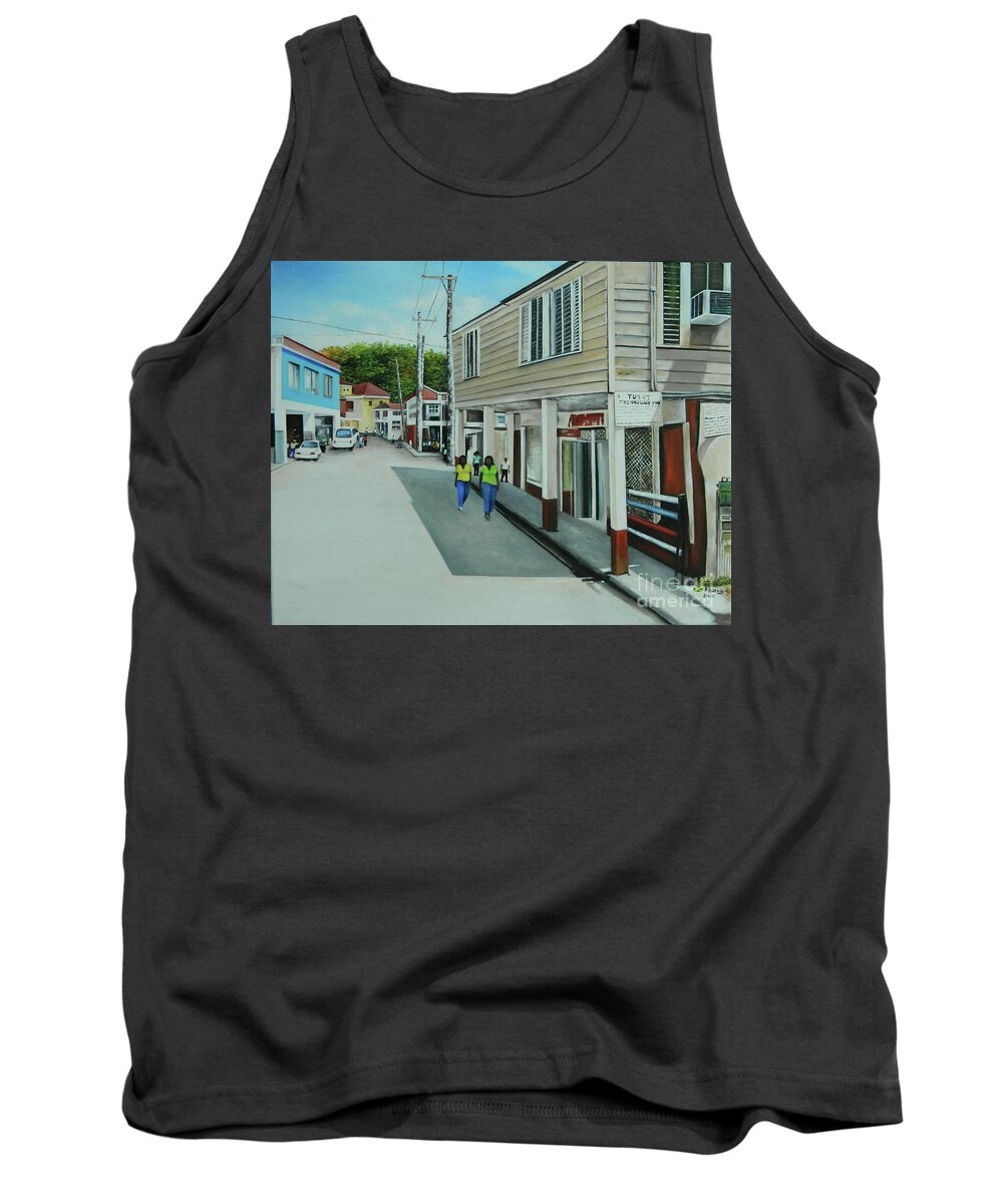 Caribbean Landscape Tank Top featuring the painting On A Beautiful Day by Kenneth Harris
