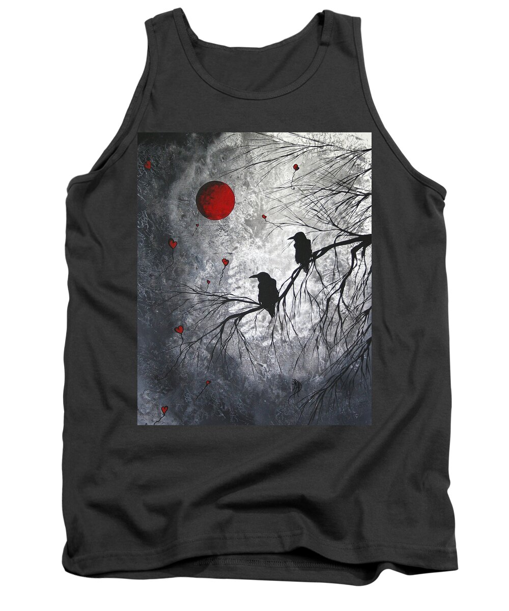 Birds Tank Top featuring the painting Original Abstract Surreal Raven Red Blood Moon Painting The Overseers by MADART by Megan Aroon