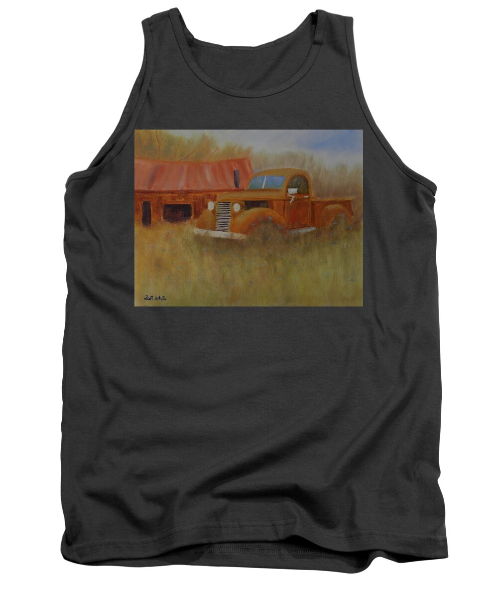 Truck Barn Landscape Field Pasture Maine Tank Top featuring the painting Out To Pasture by Scott W White