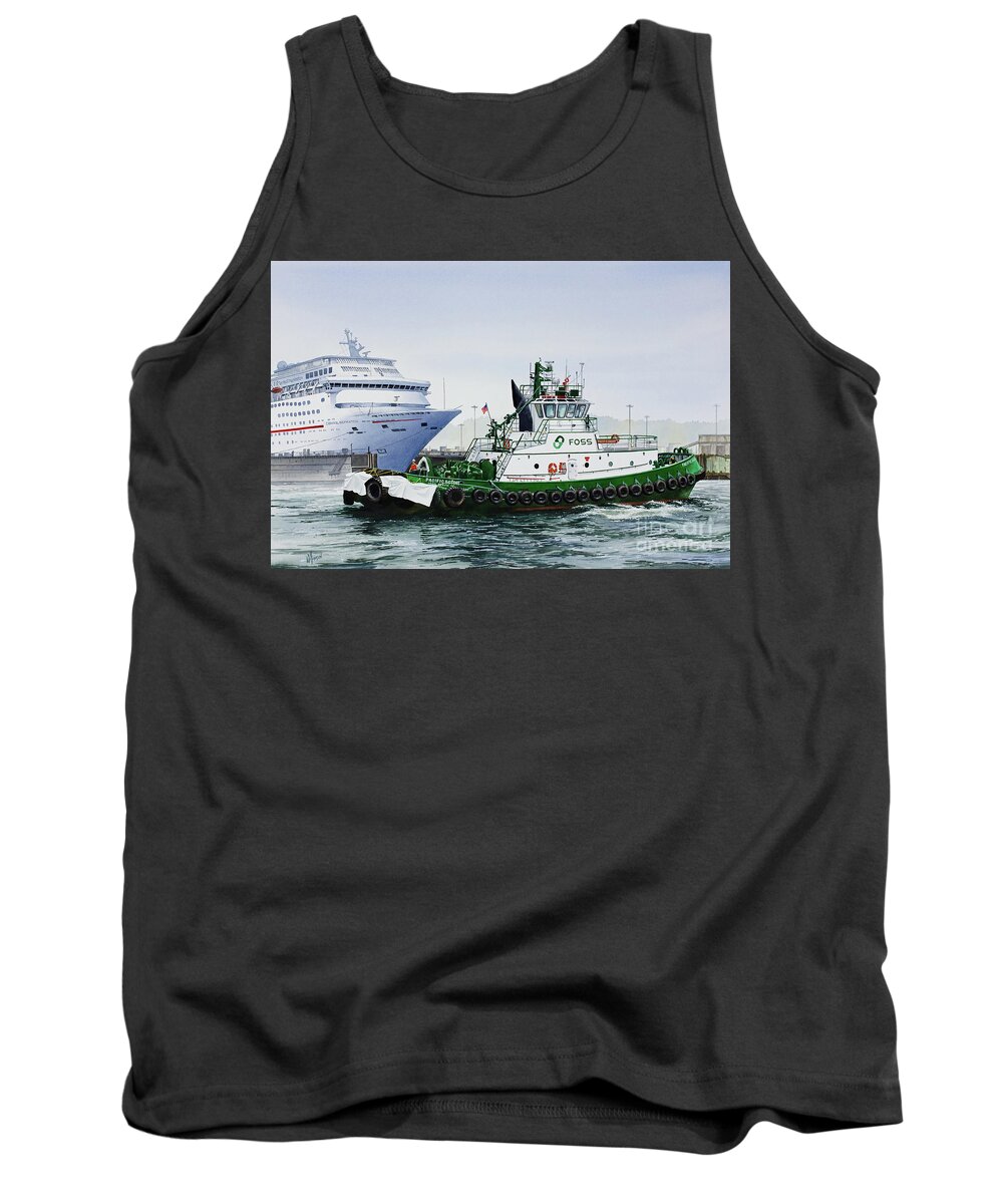Pacific Escort Tank Top featuring the painting PACIFIC ESCORT Cruise Ship Assist by James Williamson