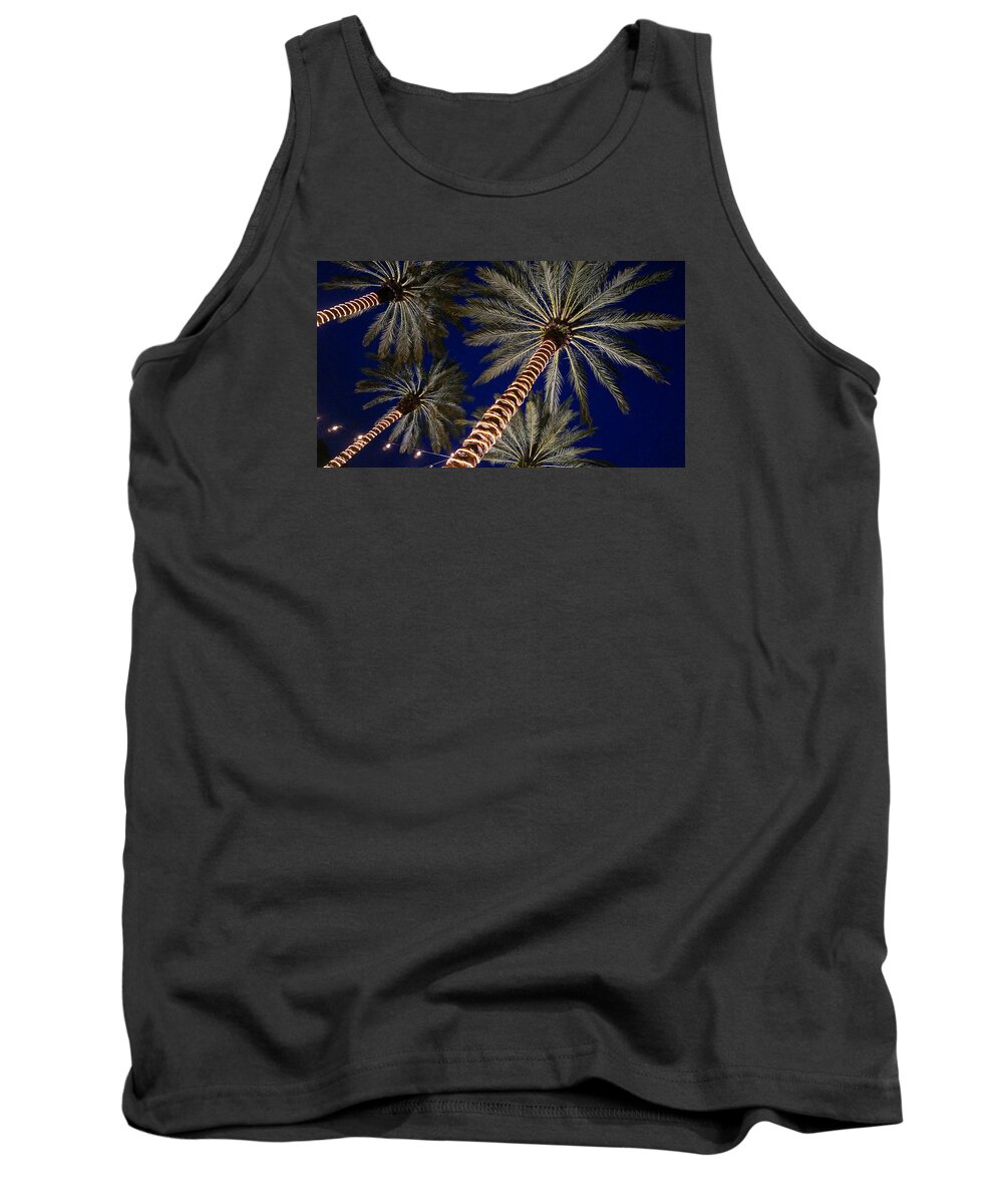 Palm Tank Top featuring the photograph Palm Trees Wrapped In Lights by Lawrence S Richardson Jr