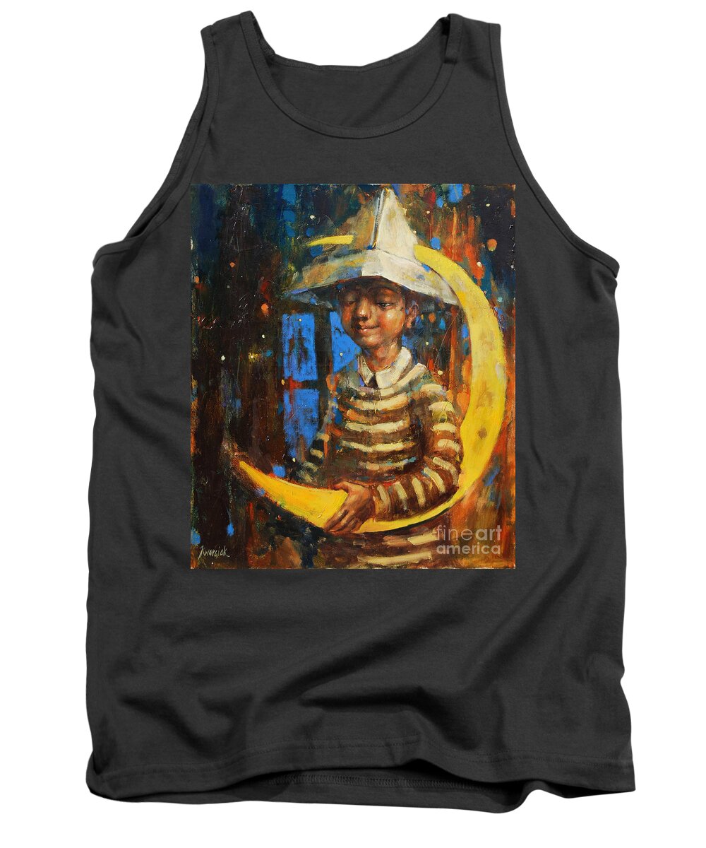 Paper Moon Tank Top featuring the painting Paper Moon by Michal Kwarciak