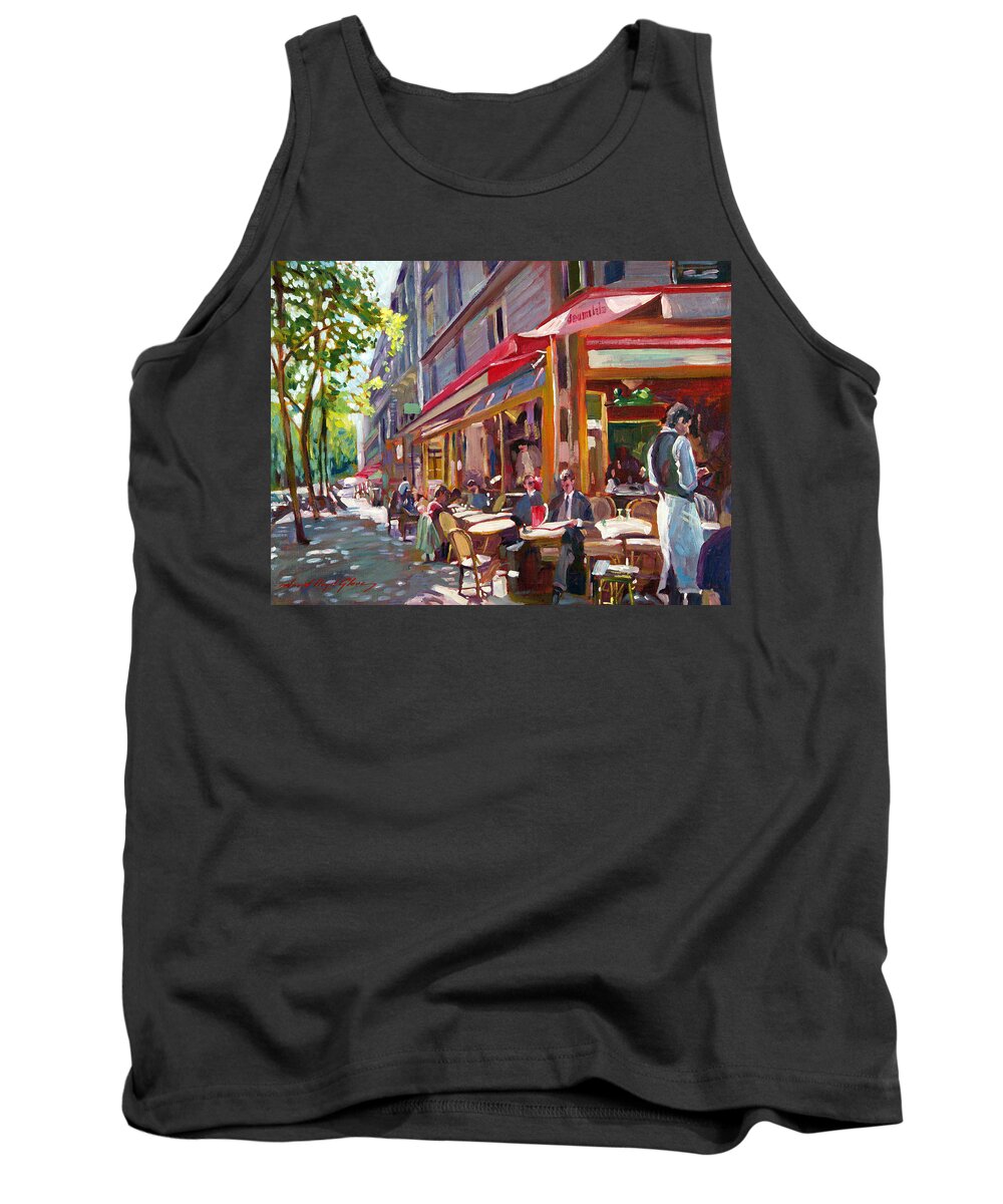 Landscape Tank Top featuring the painting Paris Cafe Society by David Lloyd Glover