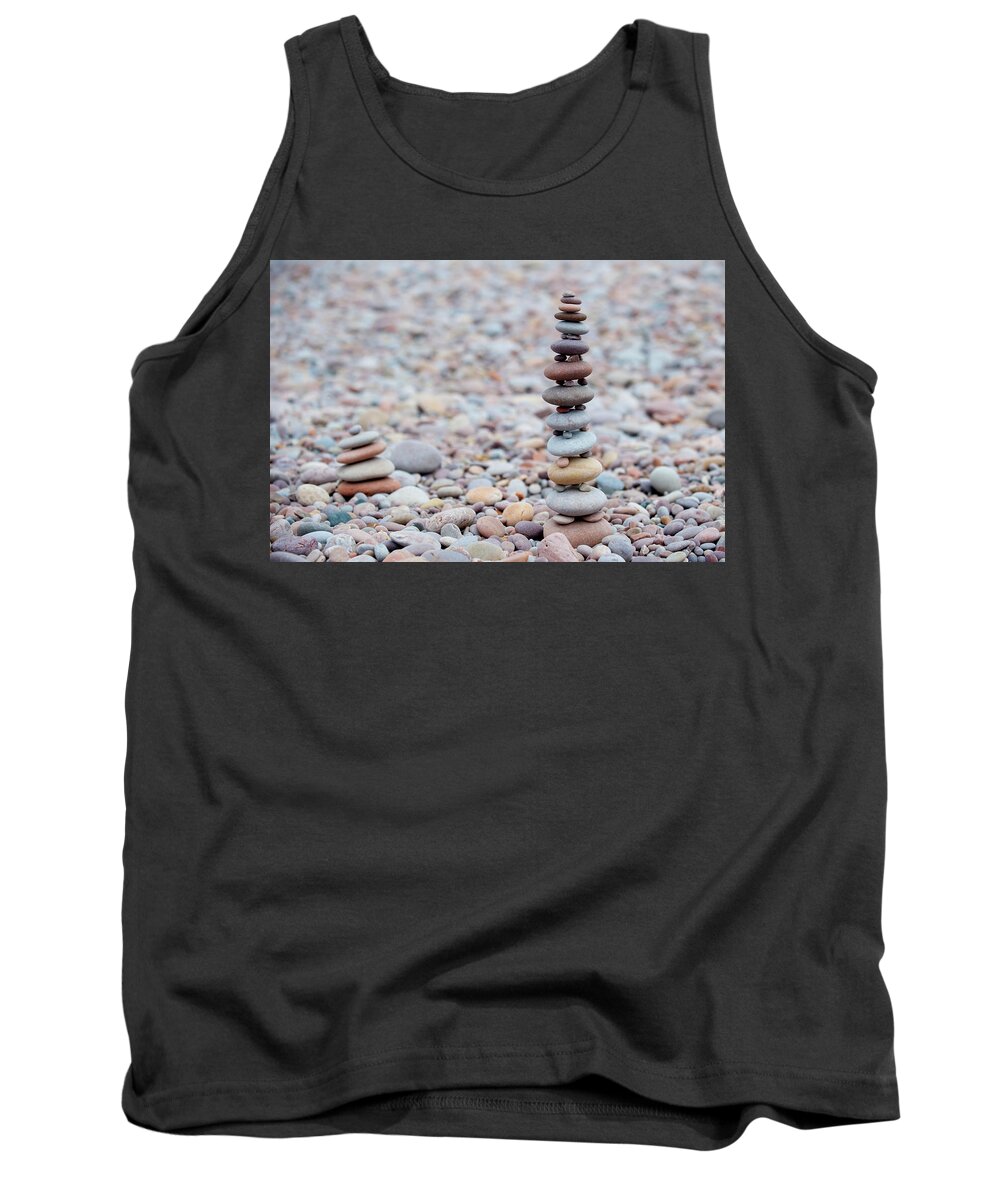 Beach Tank Top featuring the photograph Pebble Stack ii by Helen Jackson