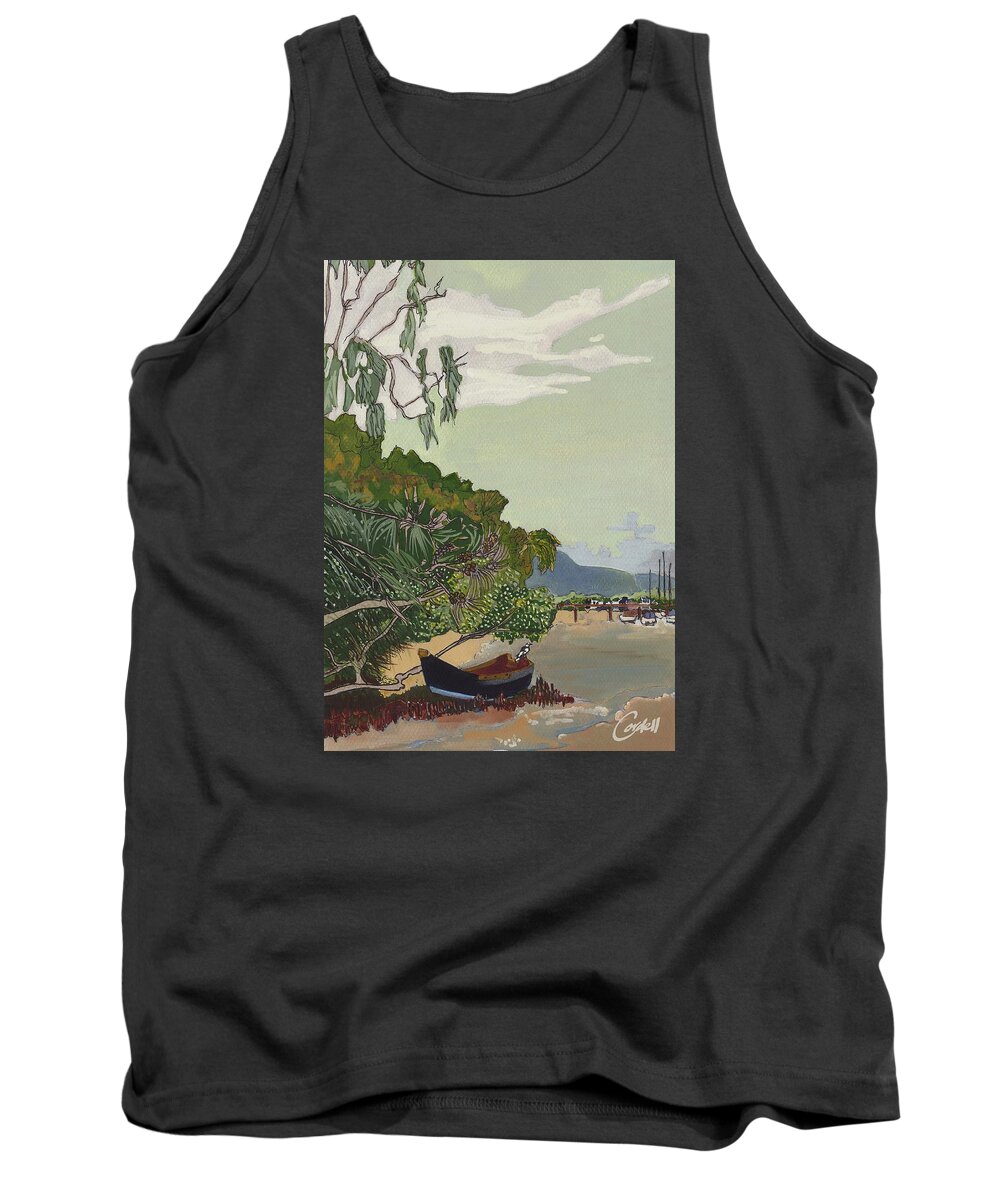 Noosa & Nearby Tank Top featuring the painting Peewee Punt - Noosa Riverside by Joan Cordell