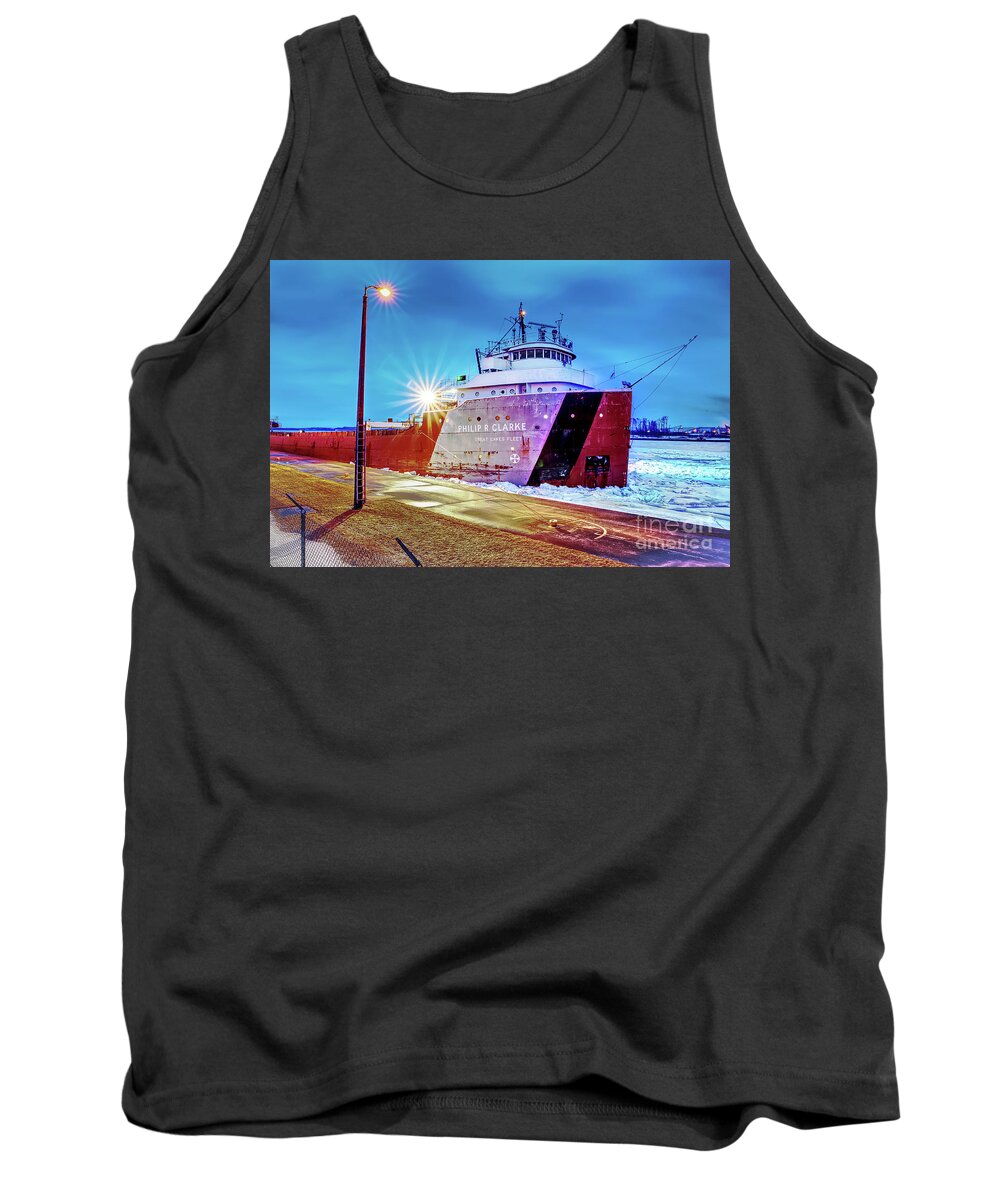 Great Lake Freighter Tank Top featuring the photograph Philip R.Clarke West Pier Sault Ste.Marie Michigan -3124 by Norris Seward