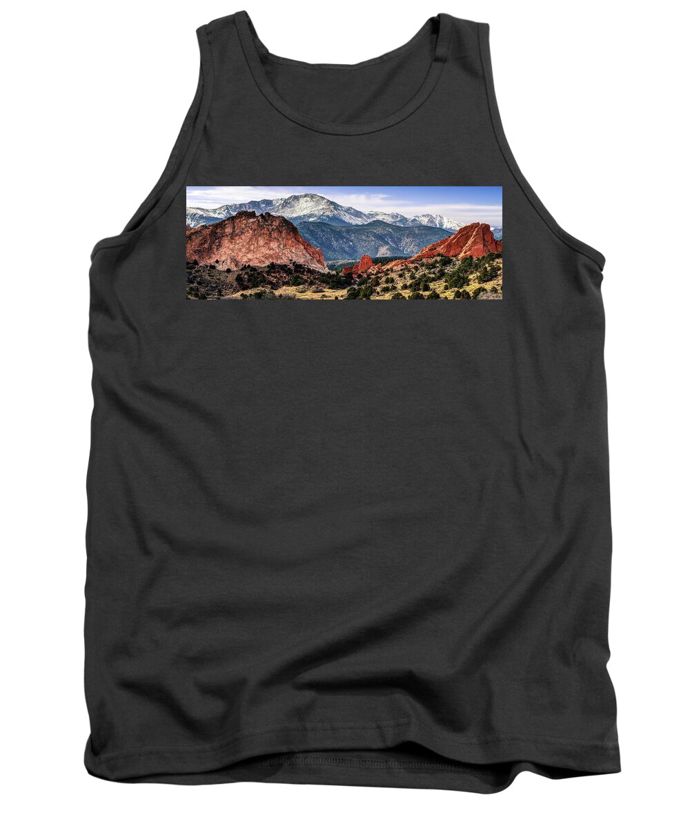 America Tank Top featuring the photograph Pikes Peak Mountain Panorama - Colorado Springs by Gregory Ballos