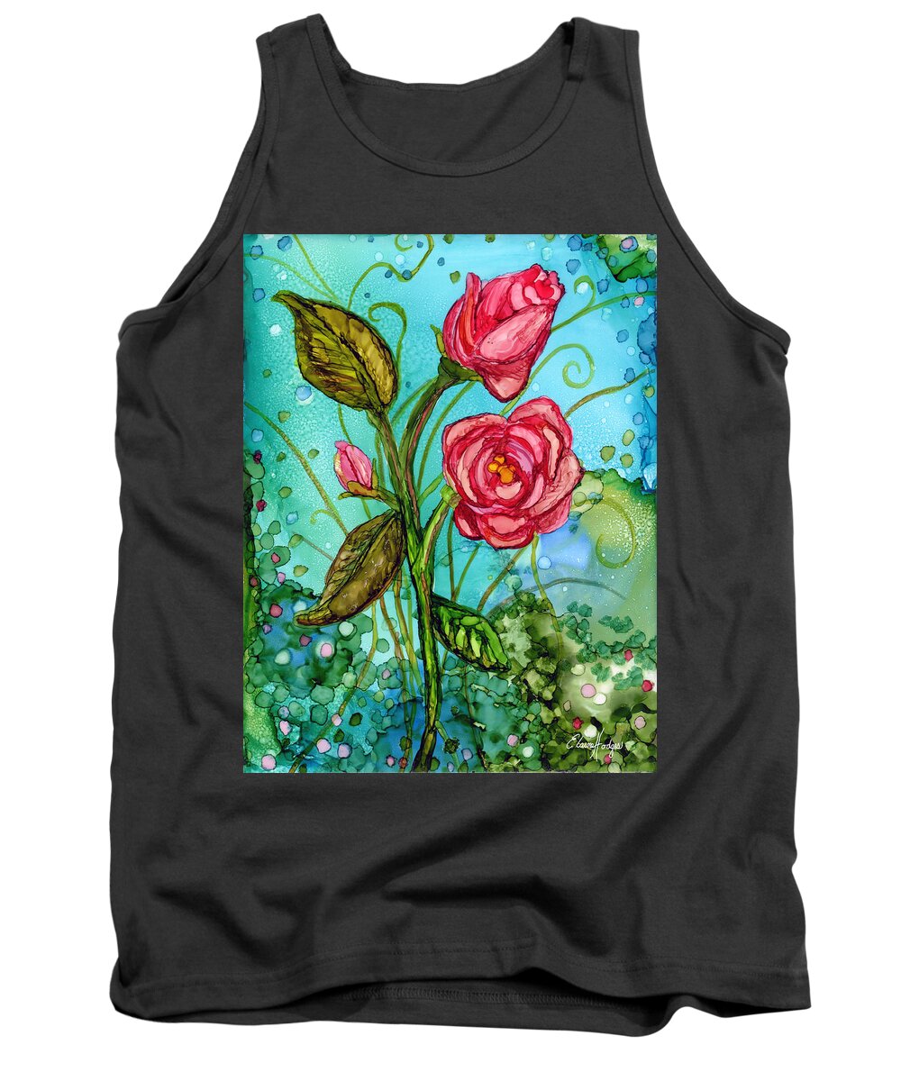 Floral Tank Top featuring the painting Pink Fantasy Roses by Elaine Hodges