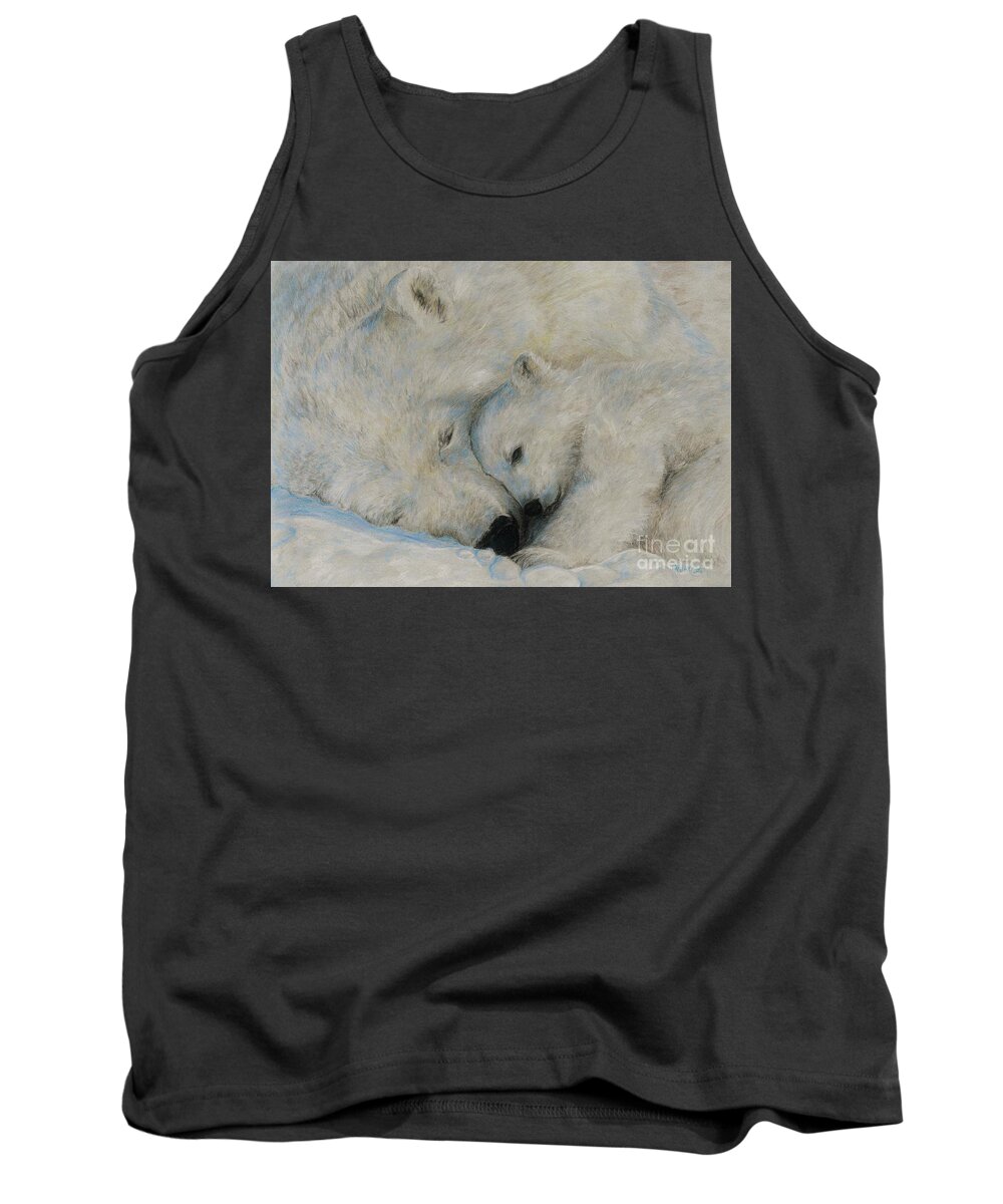 Bear Tank Top featuring the drawing Polar Snuggle by Meagan Visser