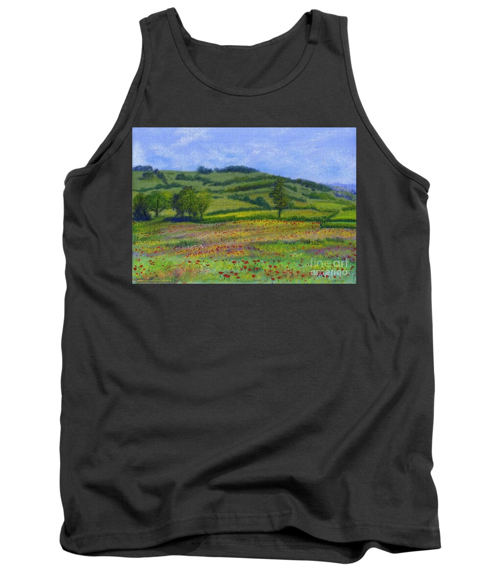 Red Poppies Tank Top featuring the pastel Red Poppies in Cribyn Fields by Edward McNaught-Davis