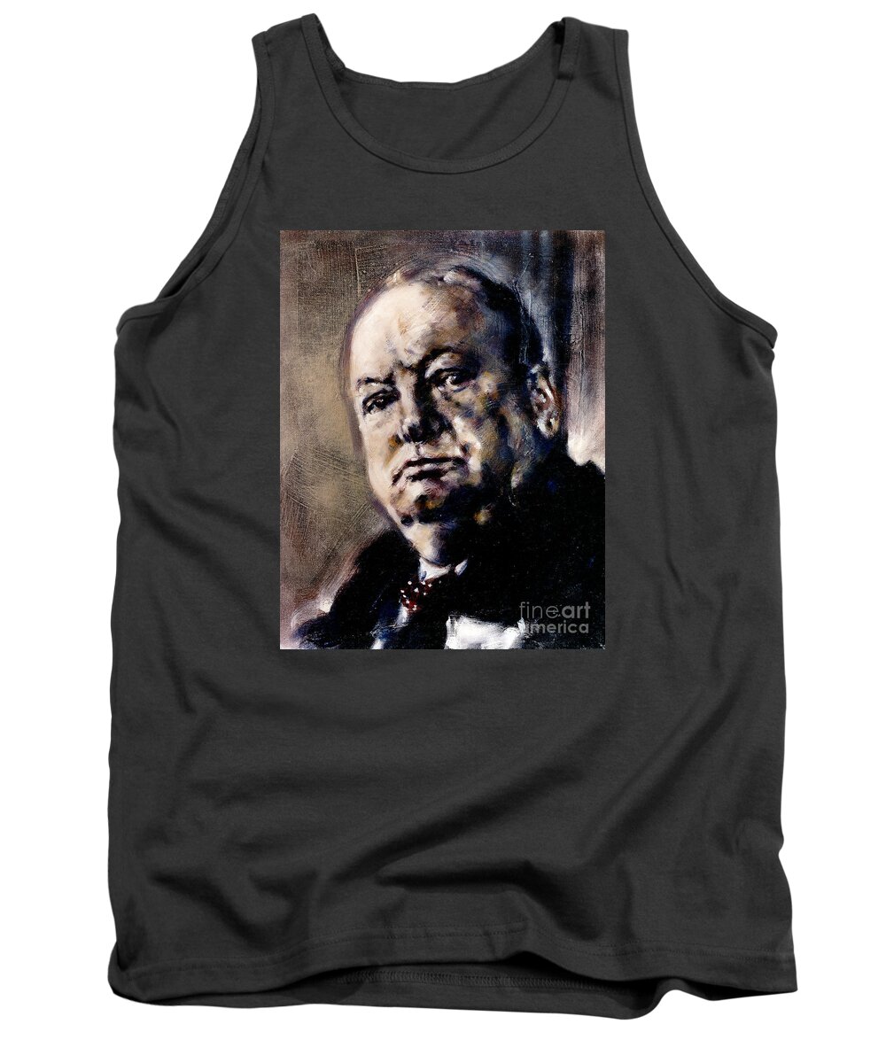 Winston Churchill Tank Top featuring the painting Portrait of Winston Churchill by Ritchard Rodriguez