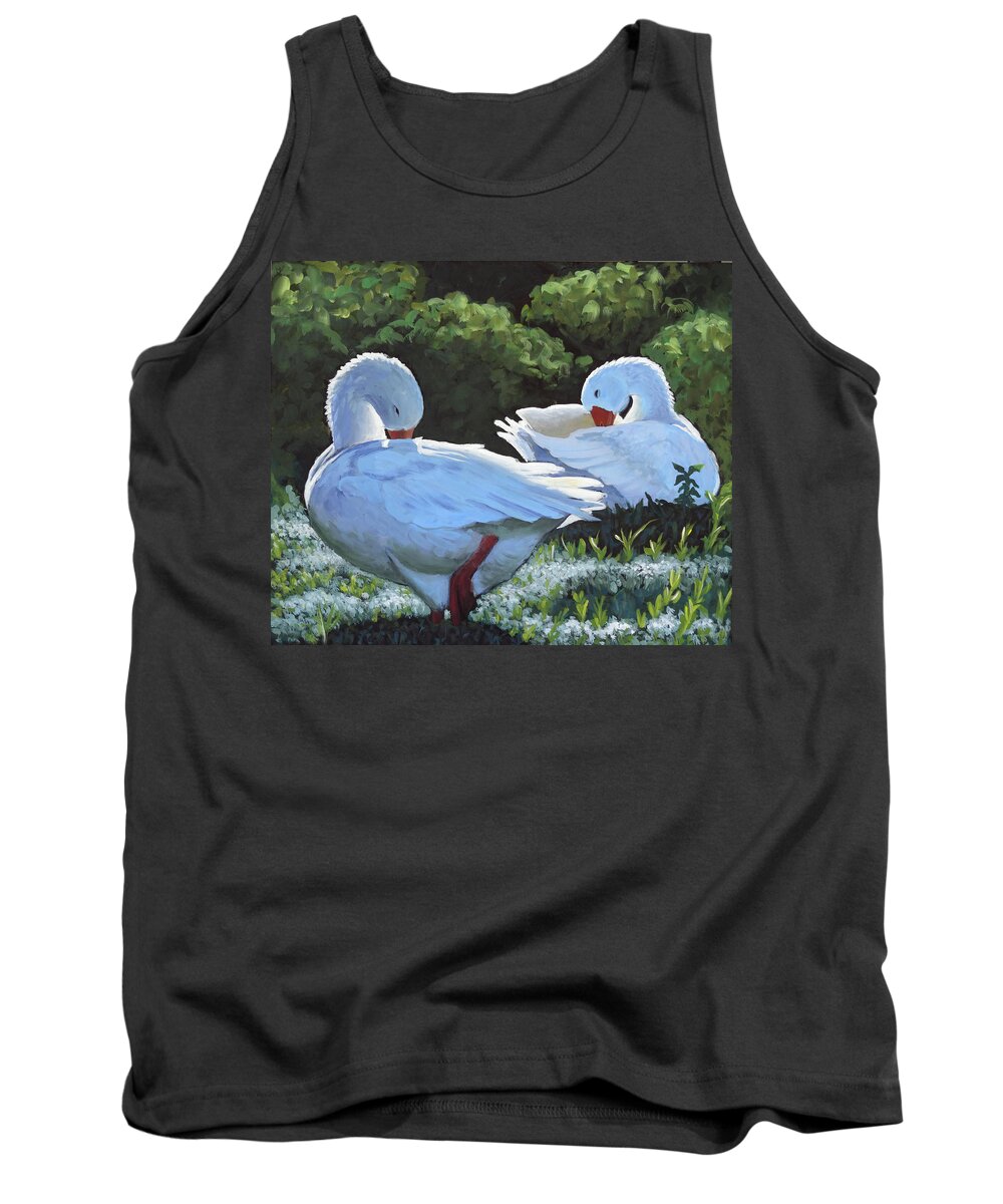 Goose Tank Top featuring the painting Preening by Ande Hall