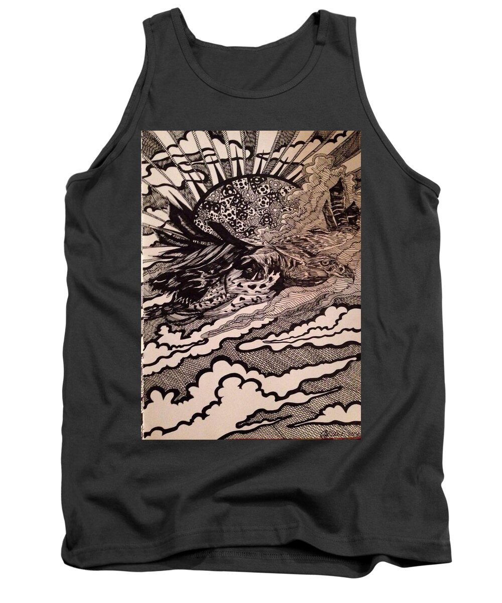 Bird Tank Top featuring the drawing Psychedelic Sun Flight by Angela Weddle