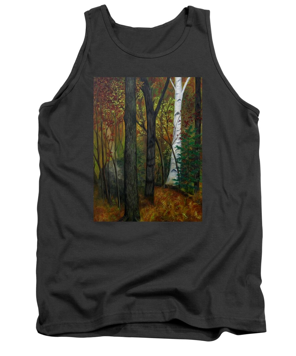 Autumn Tank Top featuring the painting Quiet Autumn Woods by FT McKinstry