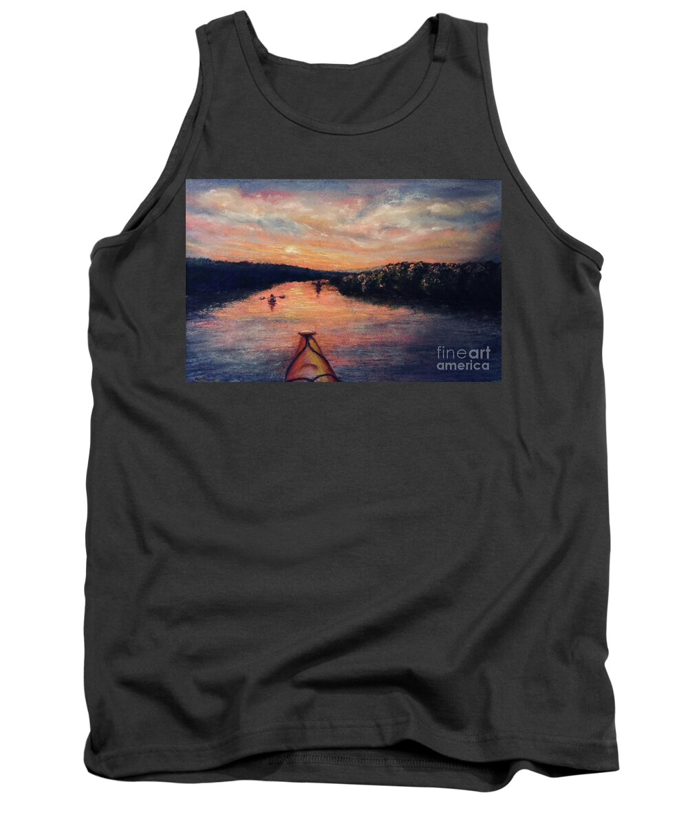 River Tank Top featuring the painting Racing the Sunset by Susan Sarabasha