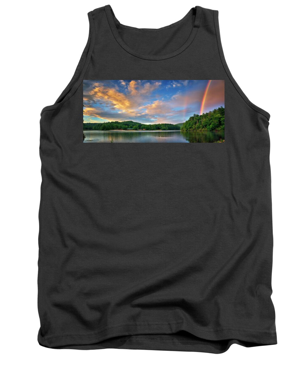 Rainbow Tank Top featuring the photograph Rainbow at Linville Land Harbor by Steve Hurt