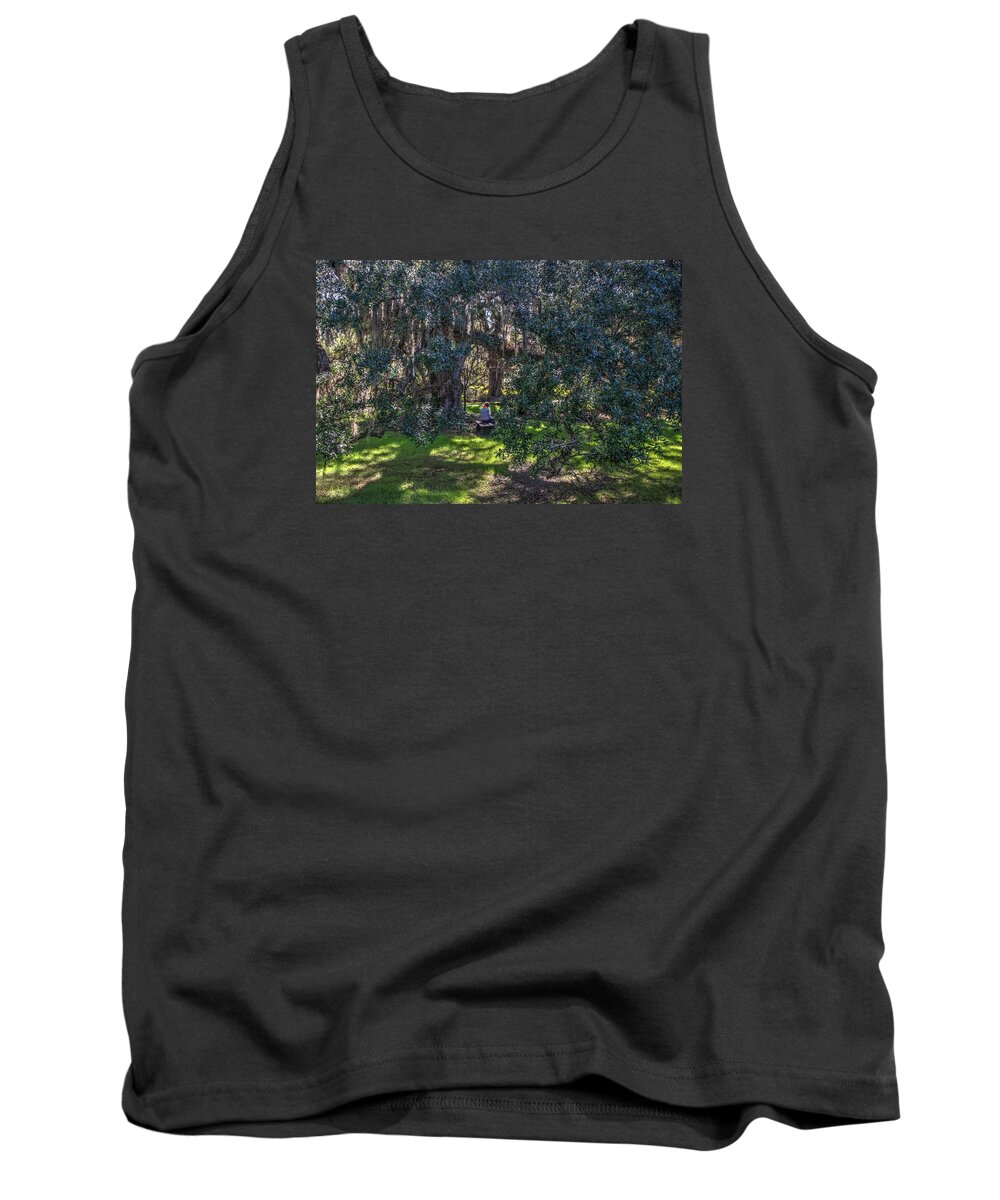 Beauty Tank Top featuring the photograph Reading in the Shade of Live Oaks by Dimitry Papkov