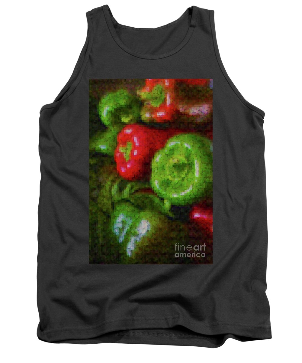 Peppers Tank Top featuring the photograph Red and Green Pixeled Peppers by Sandy Moulder