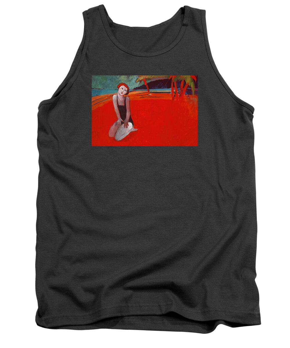 Figure Tank Top featuring the painting Red Beach Two by Thomas Tribby