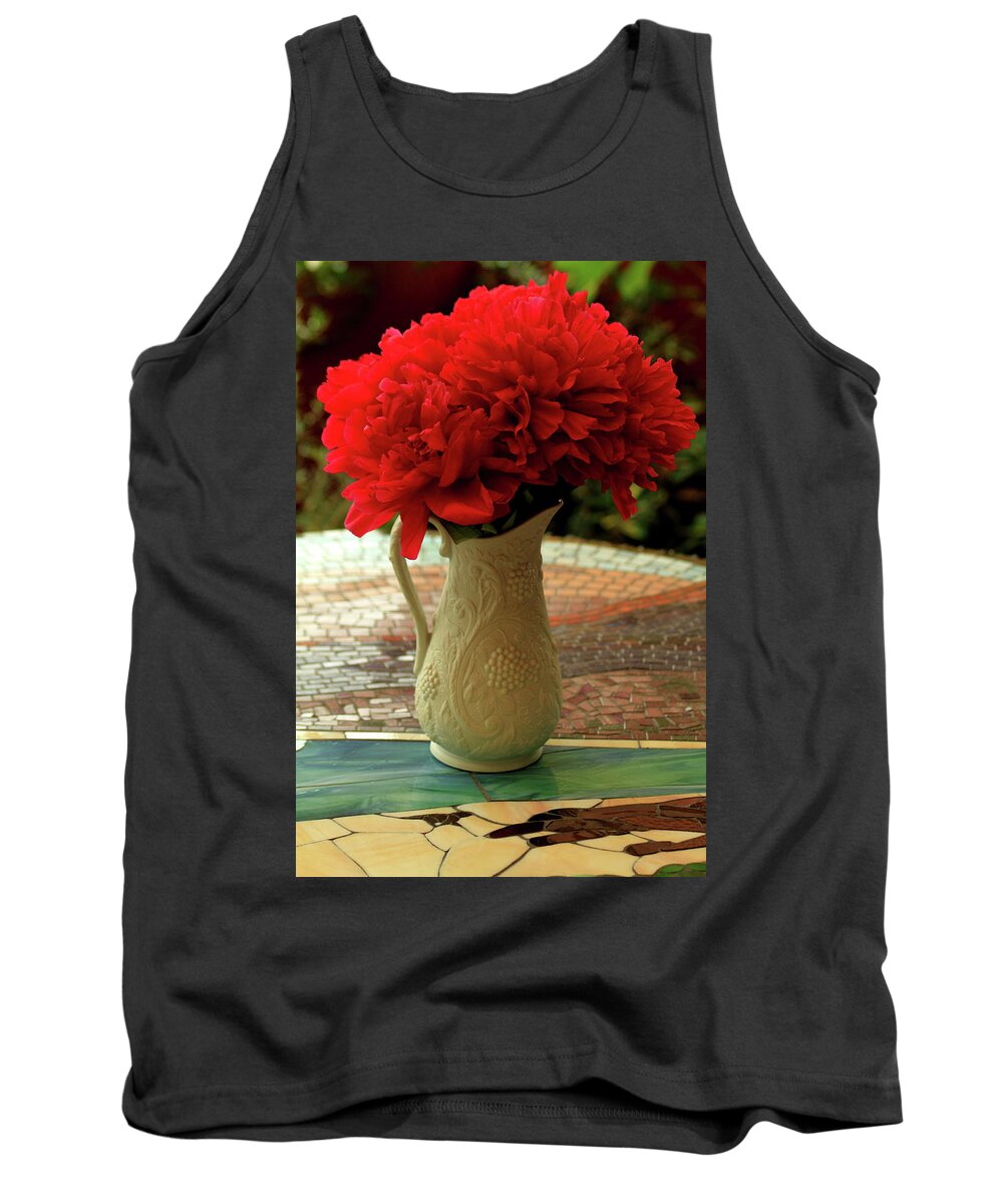 Flowers Red Mosaic Vase Tank Top featuring the photograph Red Flowers by Ian Sanders