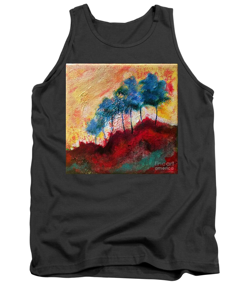 Landscape Tank Top featuring the painting Red Glade by Elizabeth Fontaine-Barr