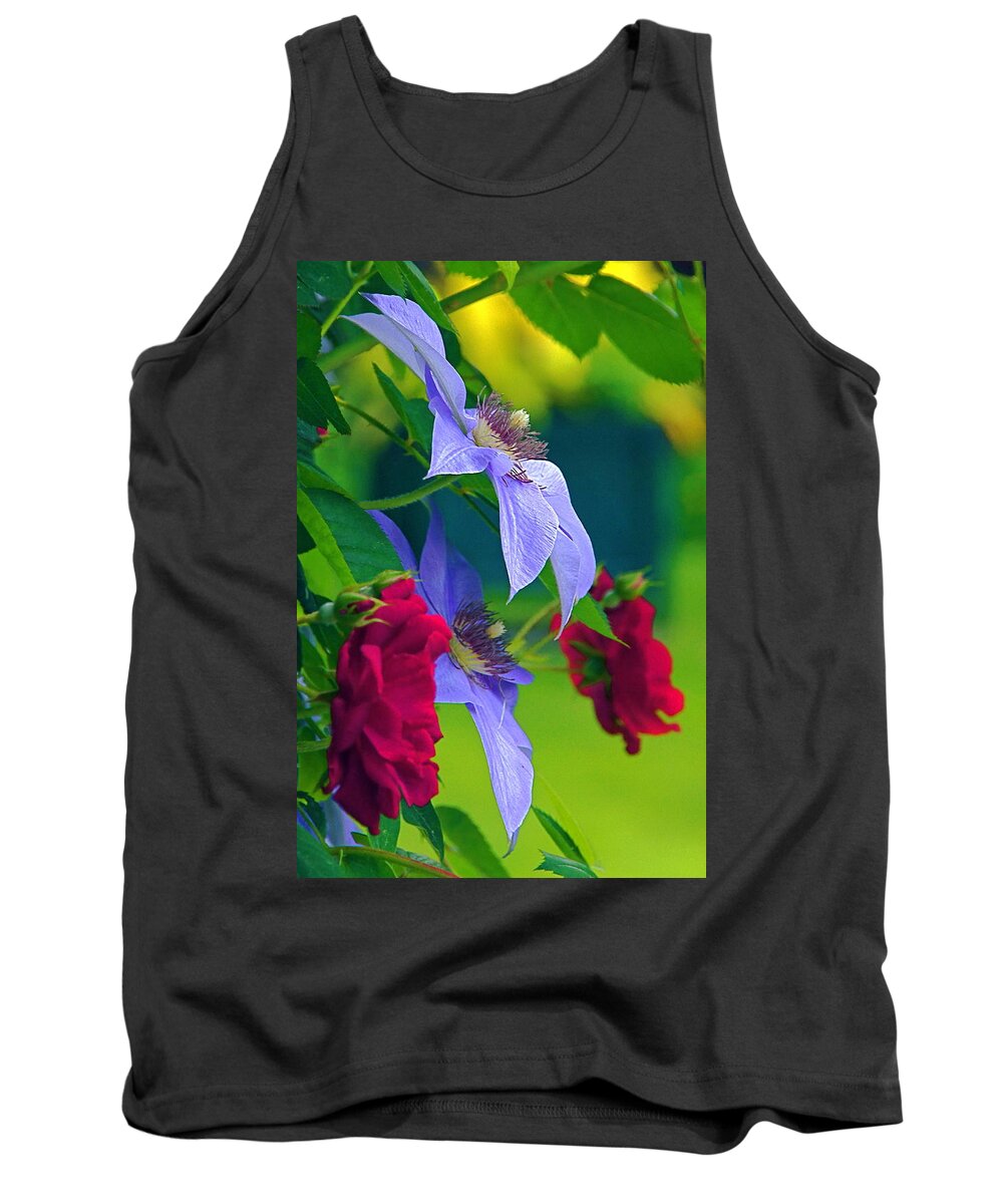 Lavender Flower Tank Top featuring the photograph Red Meets Lavender by Byron Varvarigos