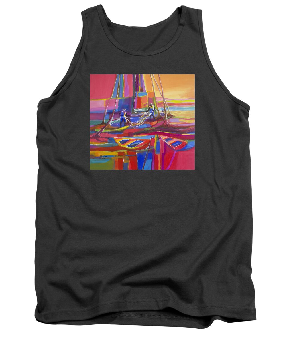 Morning Tank Top featuring the painting Red Morning Seine by Cynthia McLean