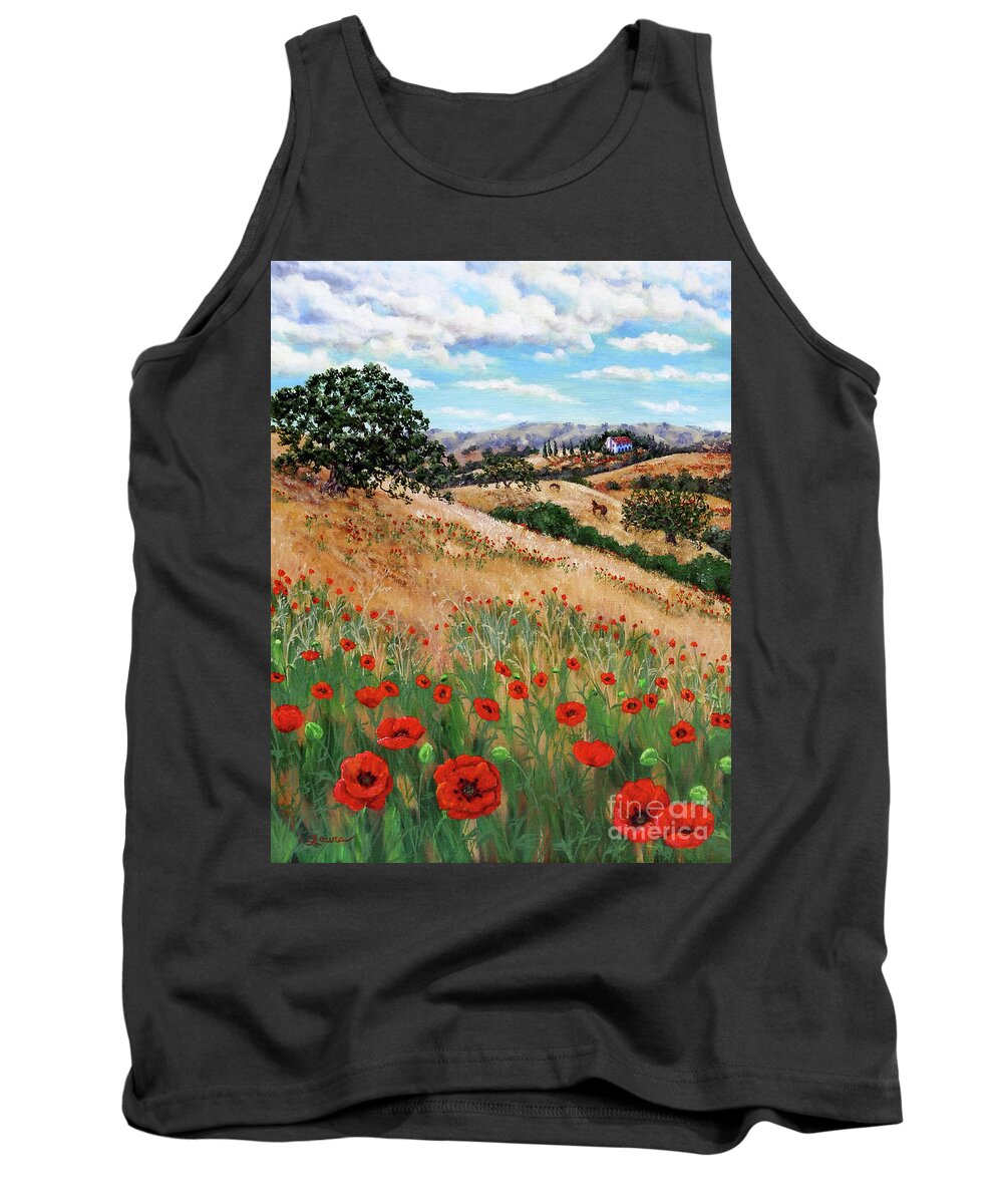 Landscape Tank Top featuring the painting Red Poppies and Wild Rye by Laura Iverson