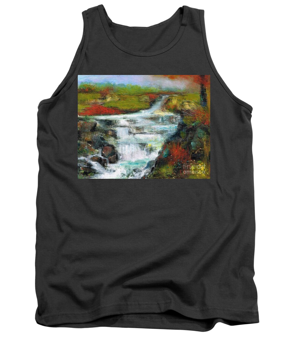 Fall Colors Tank Top featuring the painting Yellow Fields with Red Sumac by Frances Marino