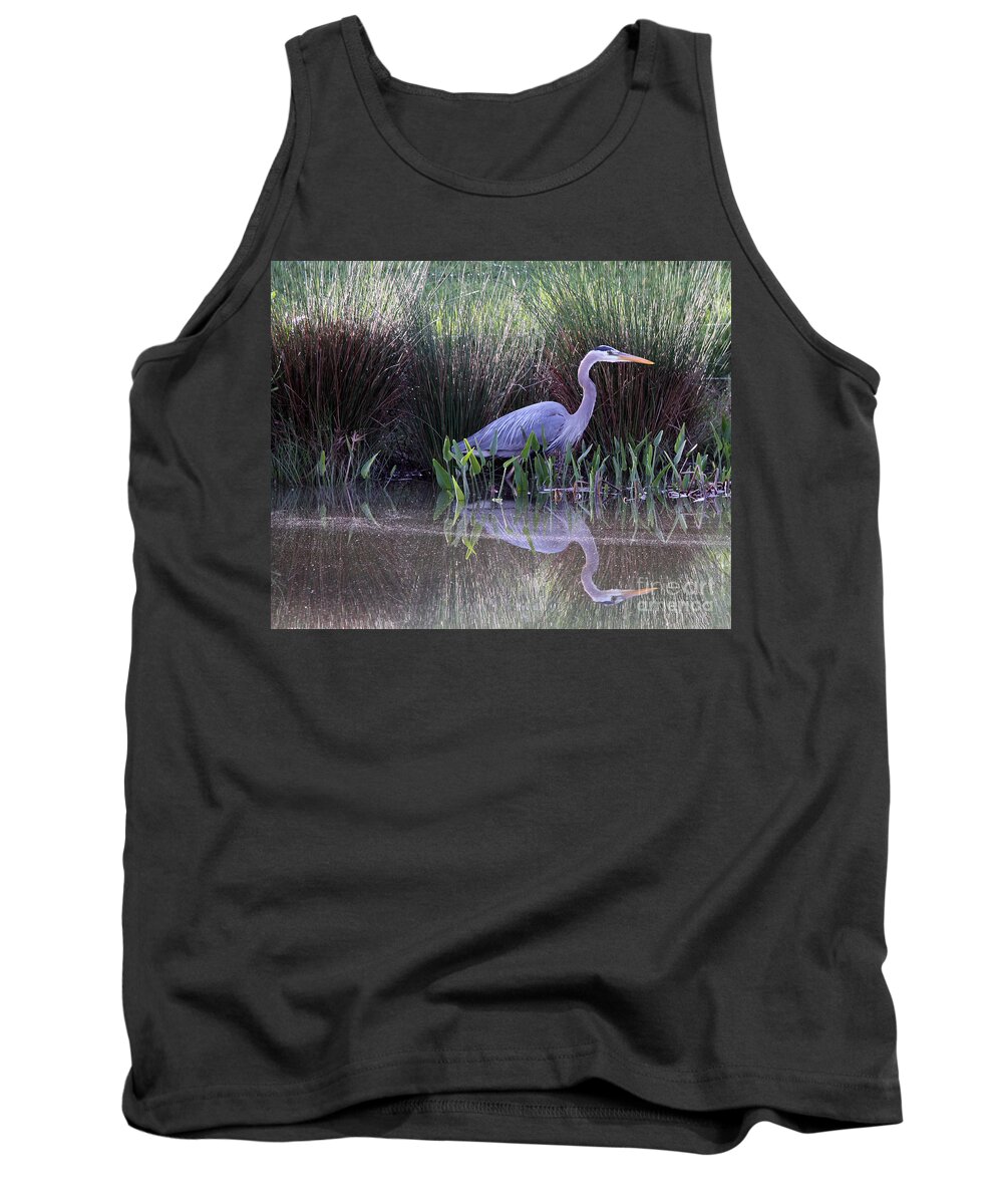 Great Blue Heron Tank Top featuring the photograph Reflections at Nassau Grove by Allan Levin