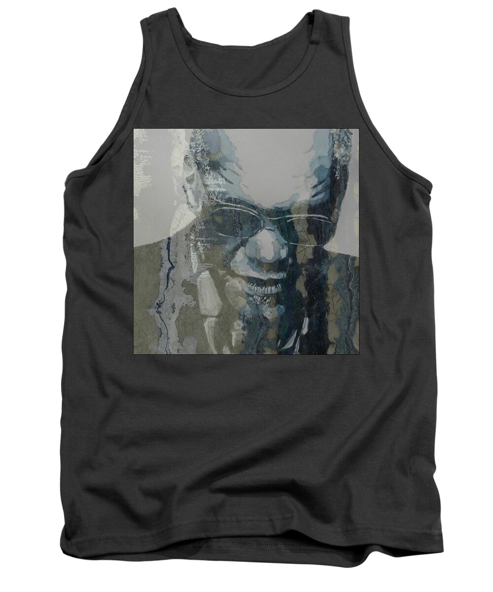 Ray Charles Tank Top featuring the mixed media Retro / Ray Charles by Paul Lovering