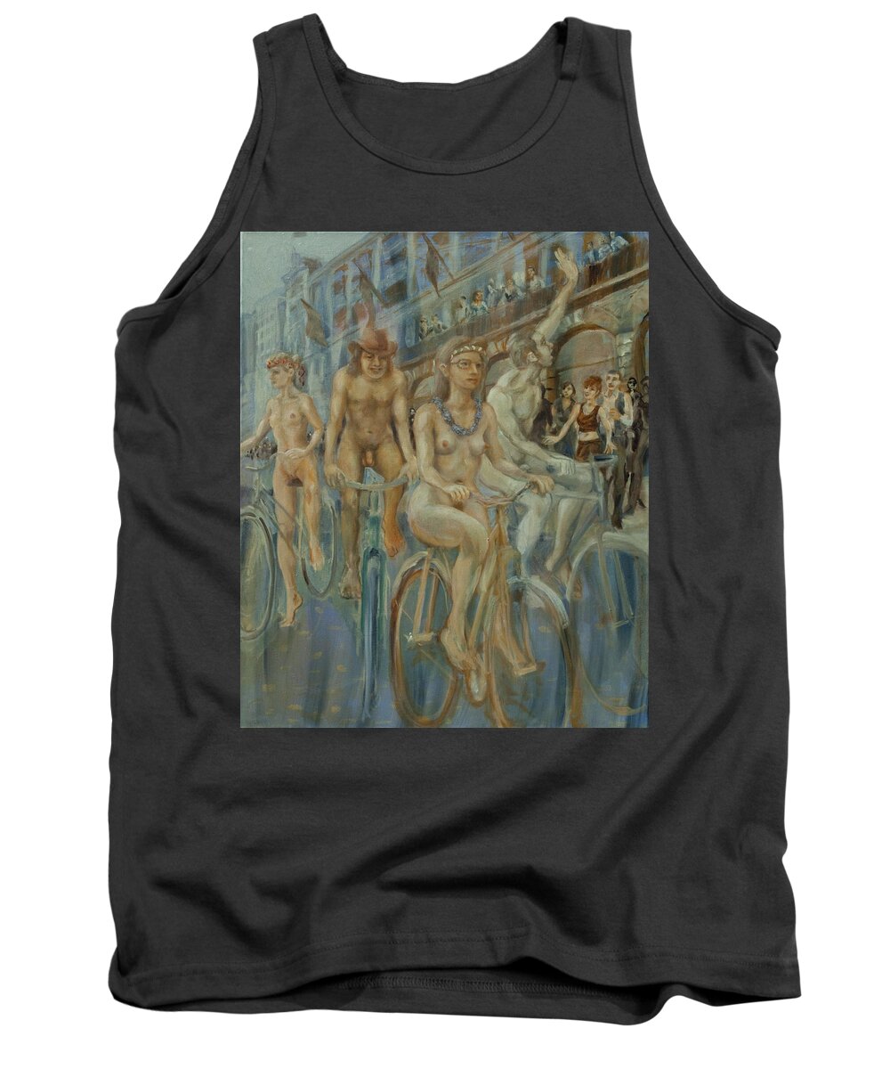 Nudes Tank Top featuring the painting Riding passed Le Meridien in June by Peregrine Roskilly