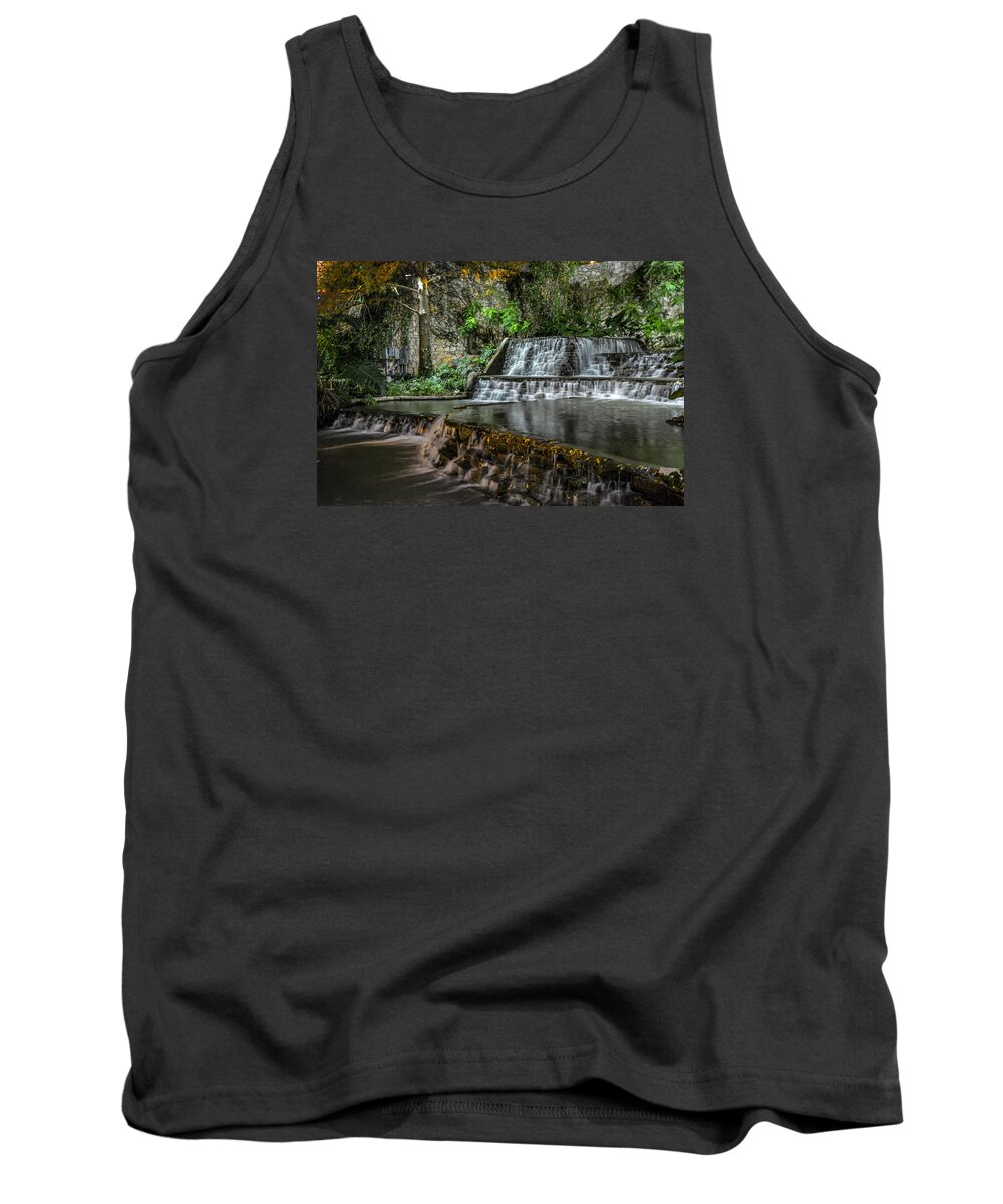 Tx Tank Top featuring the photograph Riverwalk Waterfall by David Meznarich