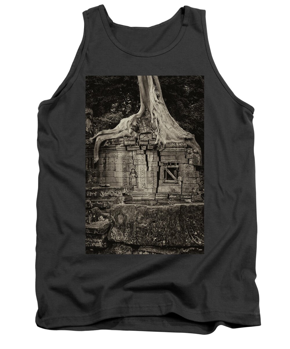 Angkor Tank Top featuring the photograph Roots In Ruins 5, Ta Prohm, 2014 by Hitendra SINKAR