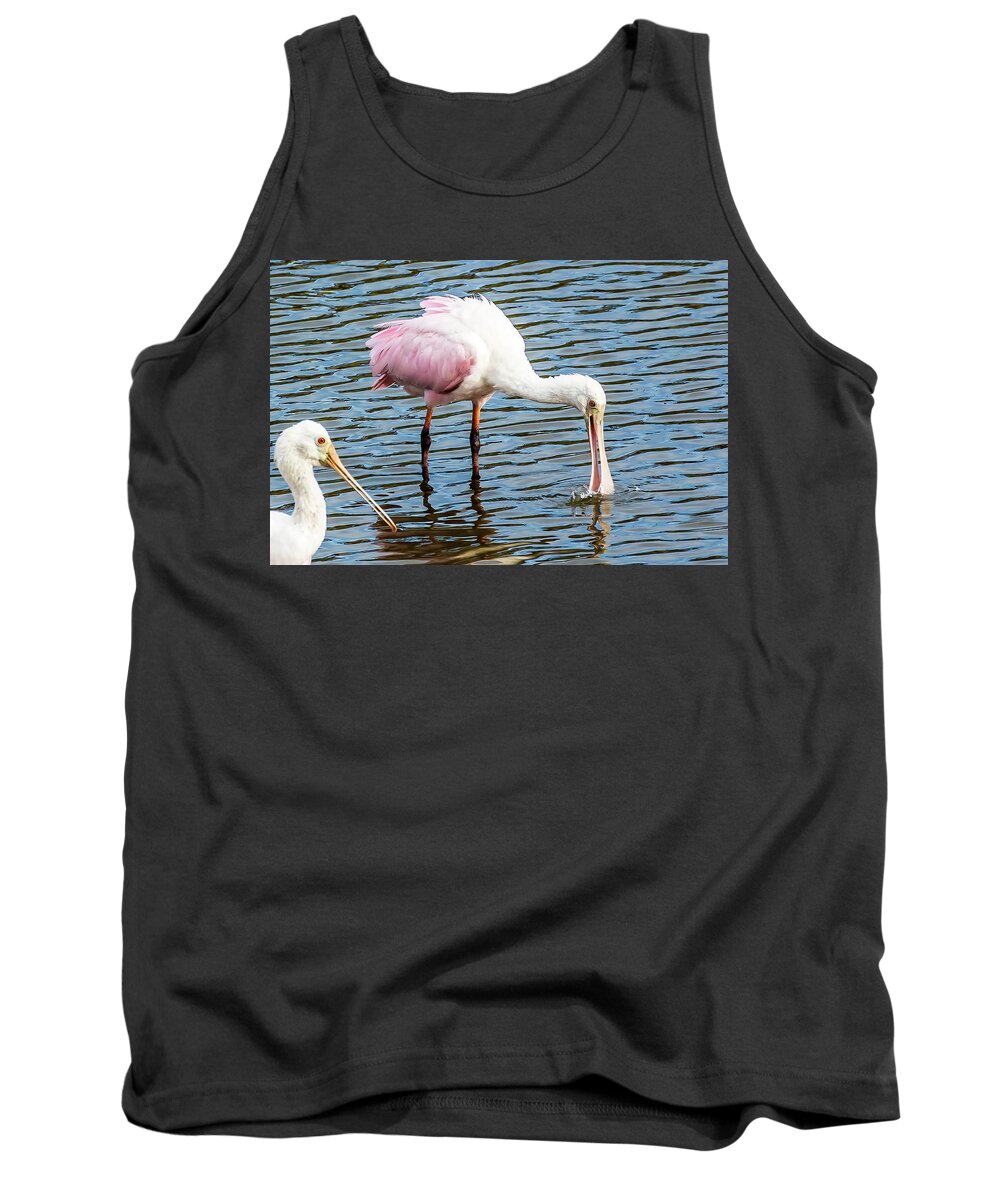 Celery Fields Tank Top featuring the photograph Roseate Spoonbills by Richard Goldman