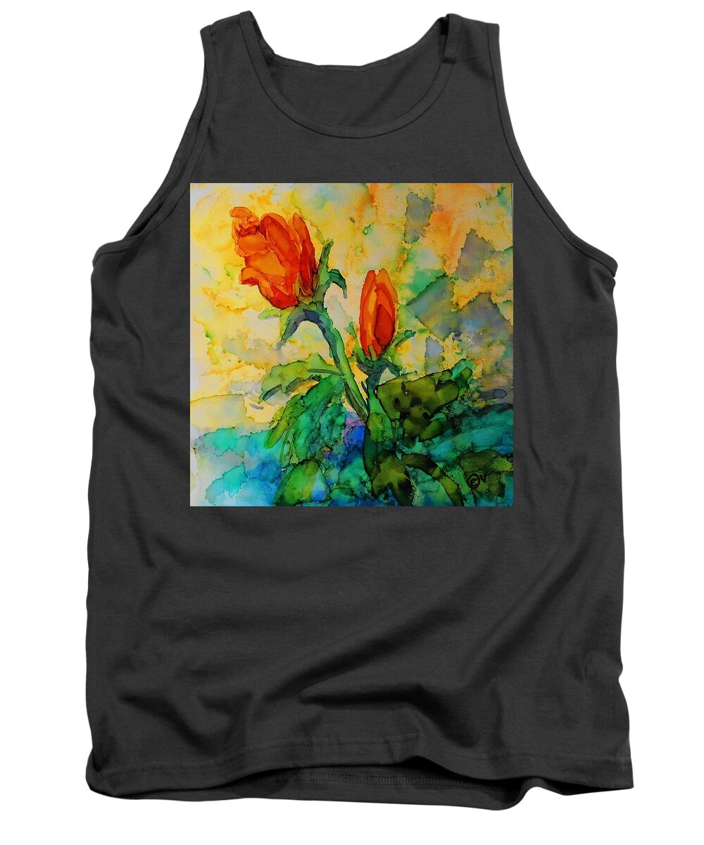 Alcohol Ink Tank Top featuring the painting Roses - 246 by Catherine Van Der Woerd