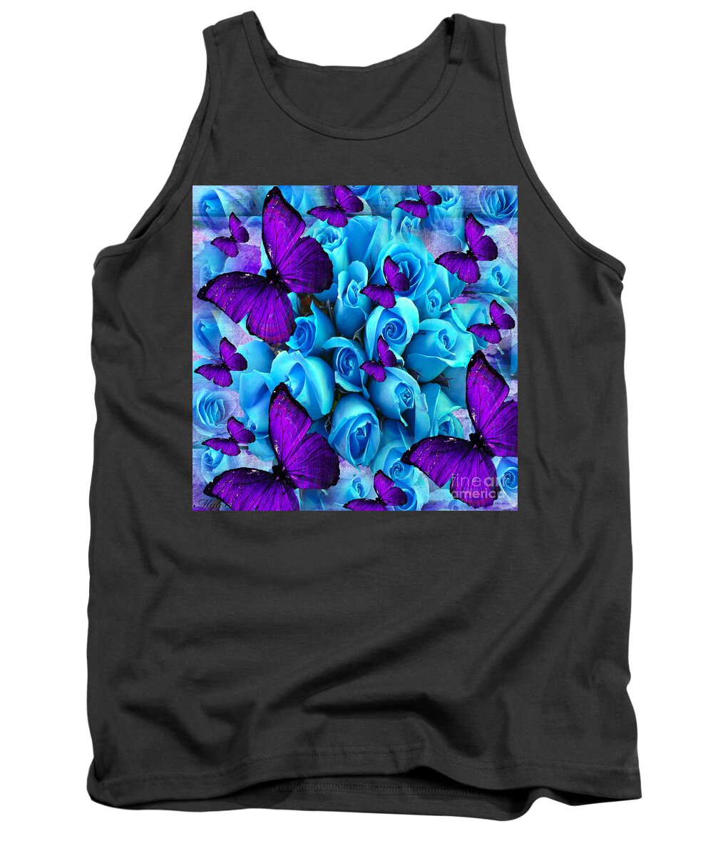 Roses Tank Top featuring the painting Roses And Purple Butterflies by Saundra Myles