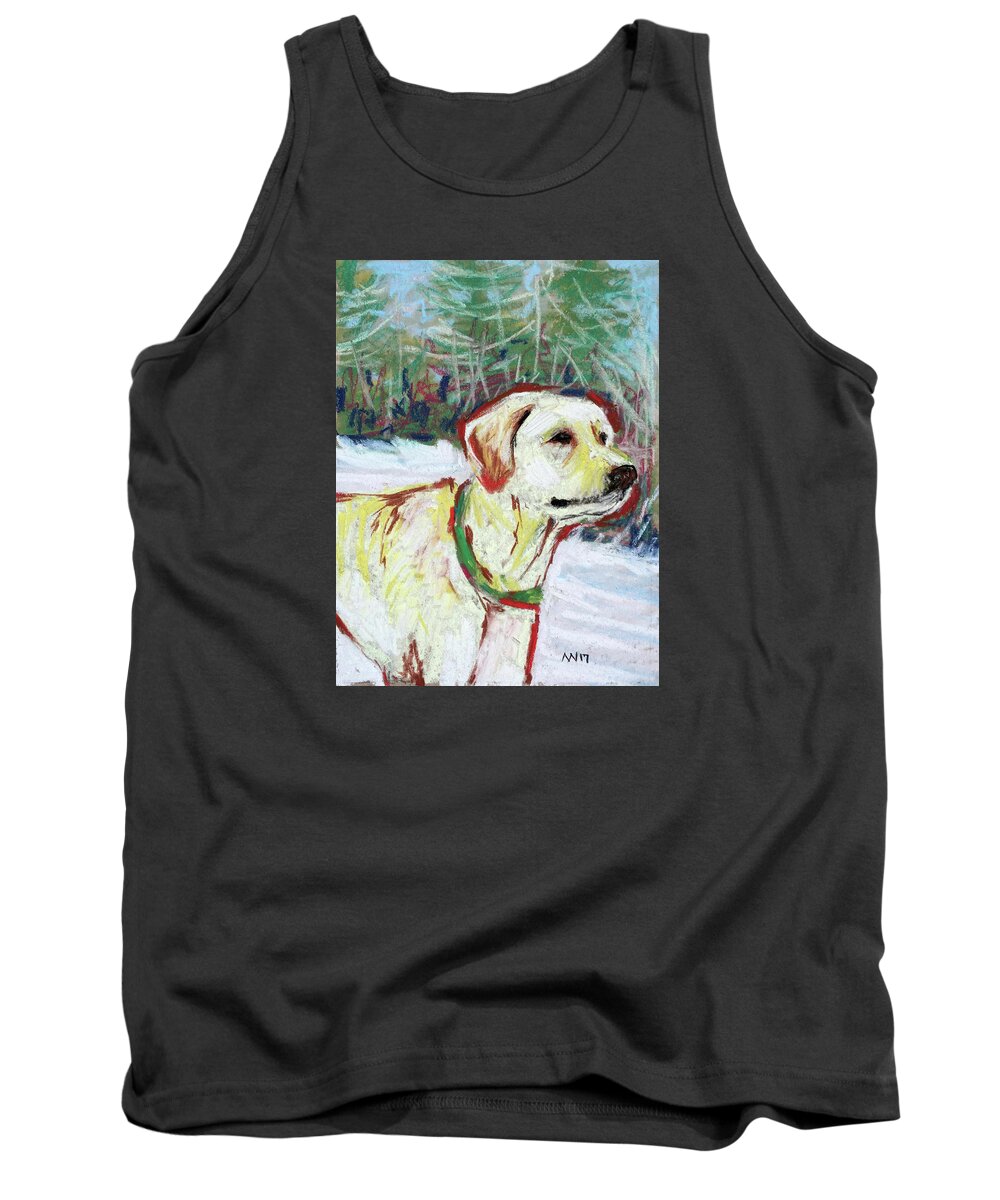 Yellow Lab Tank Top featuring the pastel Rudy by AnneMarie Welsh