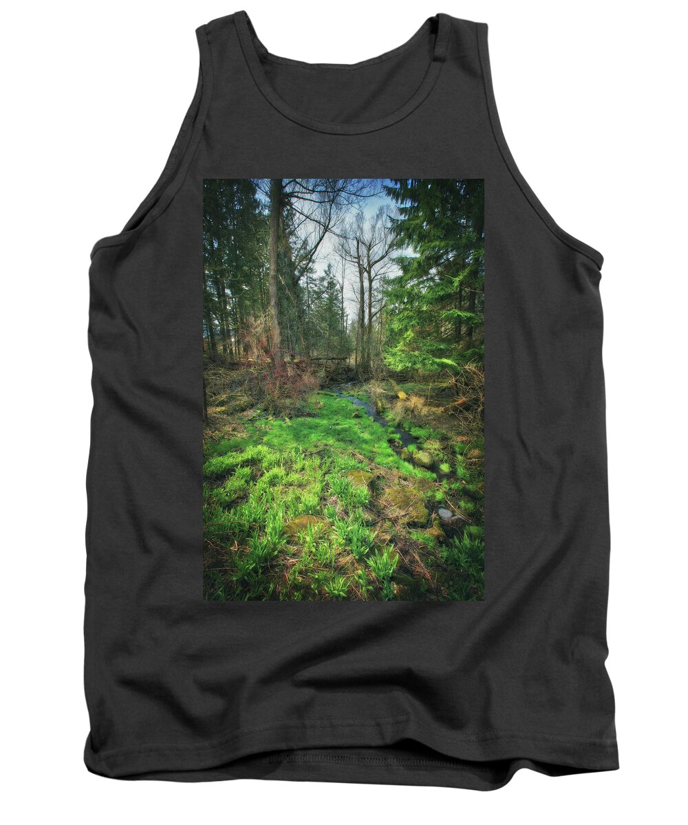 Wisconsin Landscape Tank Top featuring the photograph Running Creek in Woods - Spring at Retzer Nature Center by Jennifer Rondinelli Reilly - Fine Art Photography