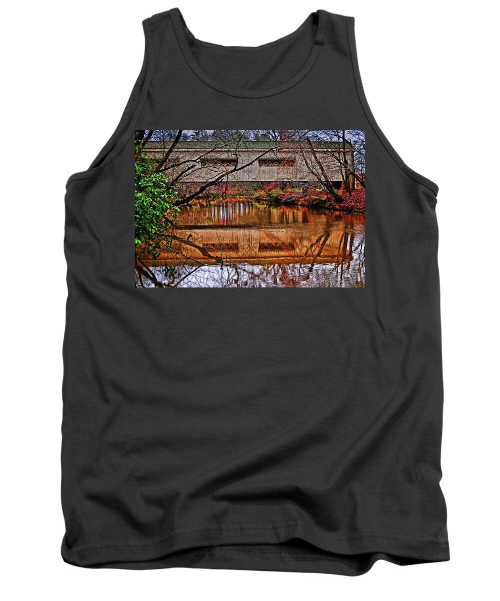 Covered Bridge Tank Top featuring the photograph Running Waters Covered Bridge 025 by George Bostian