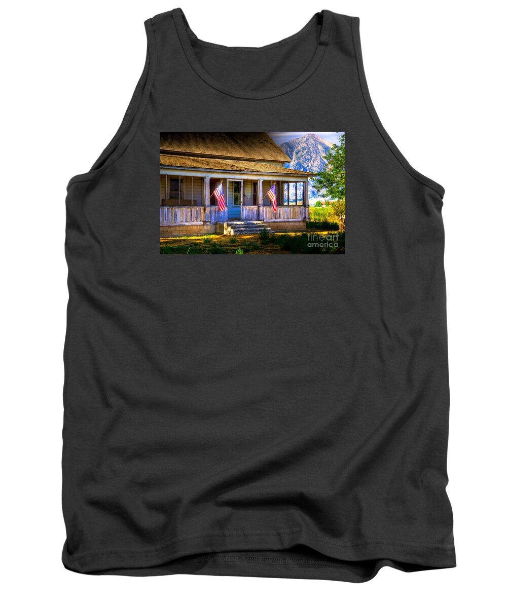 Rustic Tank Top featuring the photograph Rustic Patriotic House by Kelly Wade