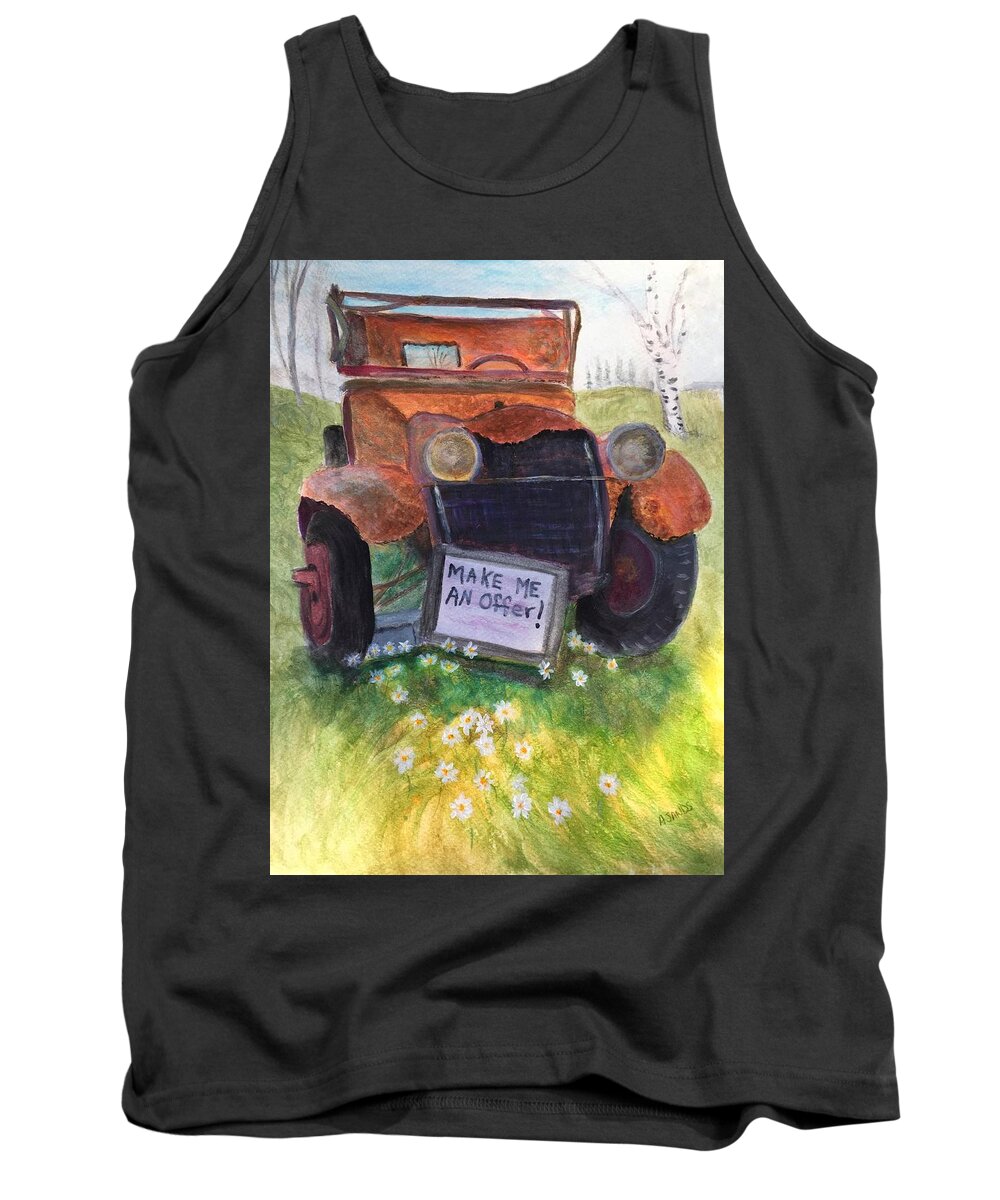 Old Ford Tank Top featuring the painting Rusty Old Relic by Anne Sands