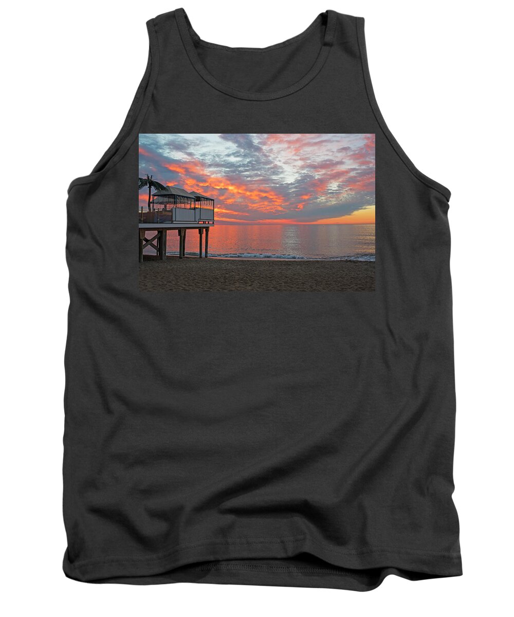 Salisbury Tank Top featuring the photograph Sailsbury Beach at Sunrise Salisbury MA Pier Clouds by Toby McGuire
