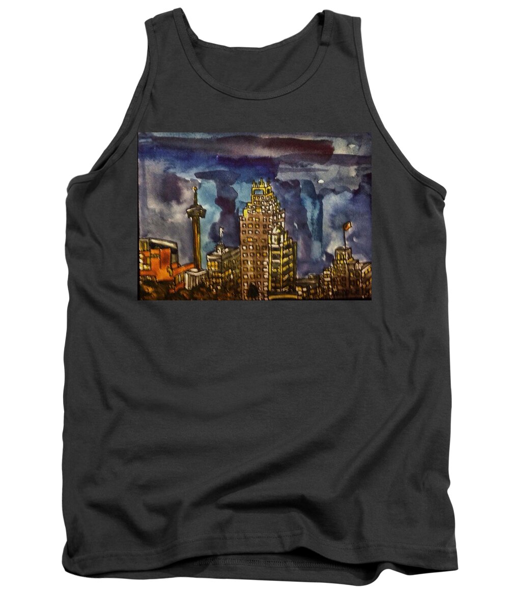 Aceo Tank Top featuring the painting San Antonio at Night #2 by Angela Weddle