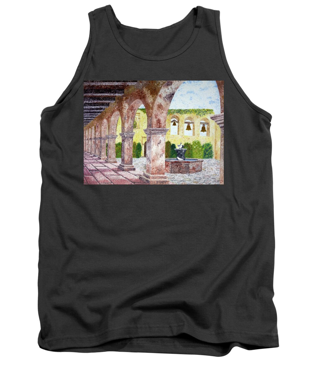 Mission Tank Top featuring the painting San Juan Capistrano Courtyard by Laura Iverson