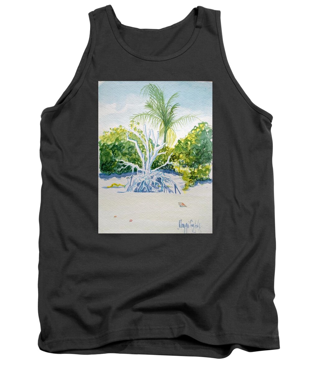 ️️sanibel Florida Beach Nature Beachhouse Coastal Tropical Palmtree Mangrove ️sanibel Island ️shells Tank Top featuring the painting Sanibel Lighthouse Stump by Maggii Sarfaty